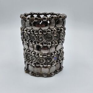 Multilayer 4" Long Black Bracelet with Rhinestones